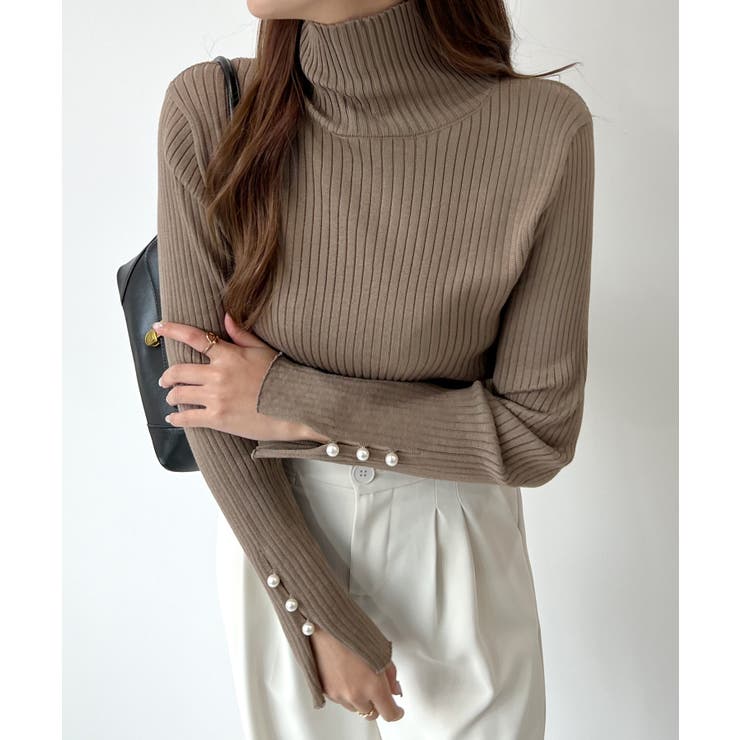 高見え上品コーデ。袖パールハイネックニットトップス[品番：FI000008678]｜futier  land（フューティアランド）のレディースファッション通販｜SHOPLIST（ショップリスト）