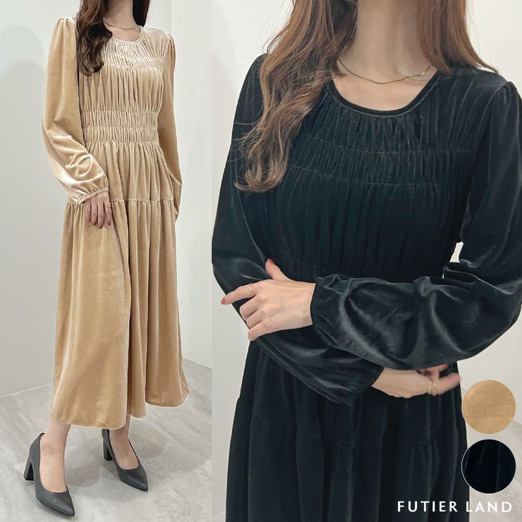 大人レディStyleへ決まる。ギャザーデザインベロアティアード