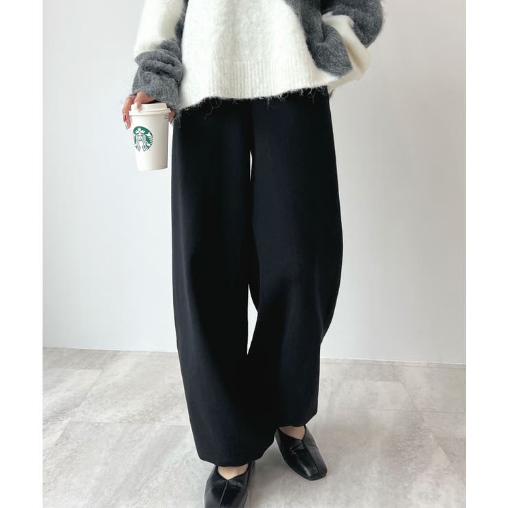 暖かい裾調整可能な2WAY。リラックスドロストニットパンツ[品番
