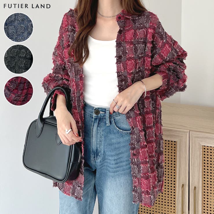1枚で大人際立つ存在感。フリンジチェックルーズシャツ[品番：FI000008735]｜futier  land（フューティアランド）のレディースファッション通販｜SHOPLIST（ショップリスト）