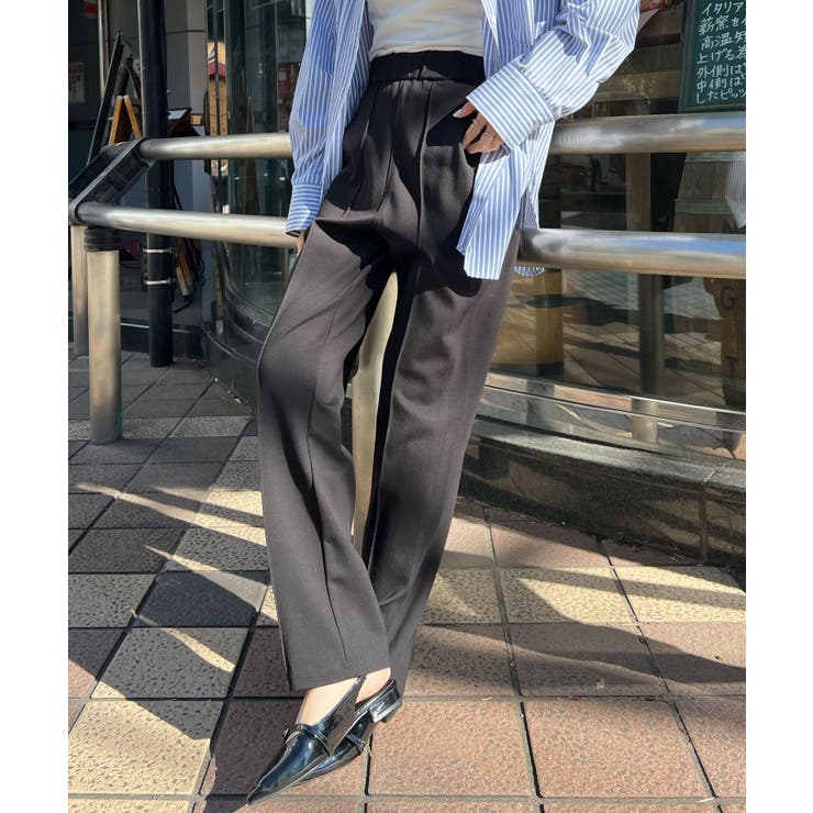 ブラック | ほんのりカーブシルエットでラクしゃれ！ポンチピンタックストレートパンツ | futier land