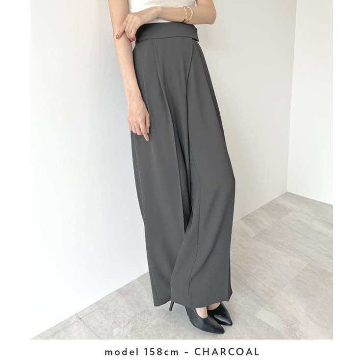 高身長 ストレッチチェックワイドパンツ 丈長め・トールサイズ
