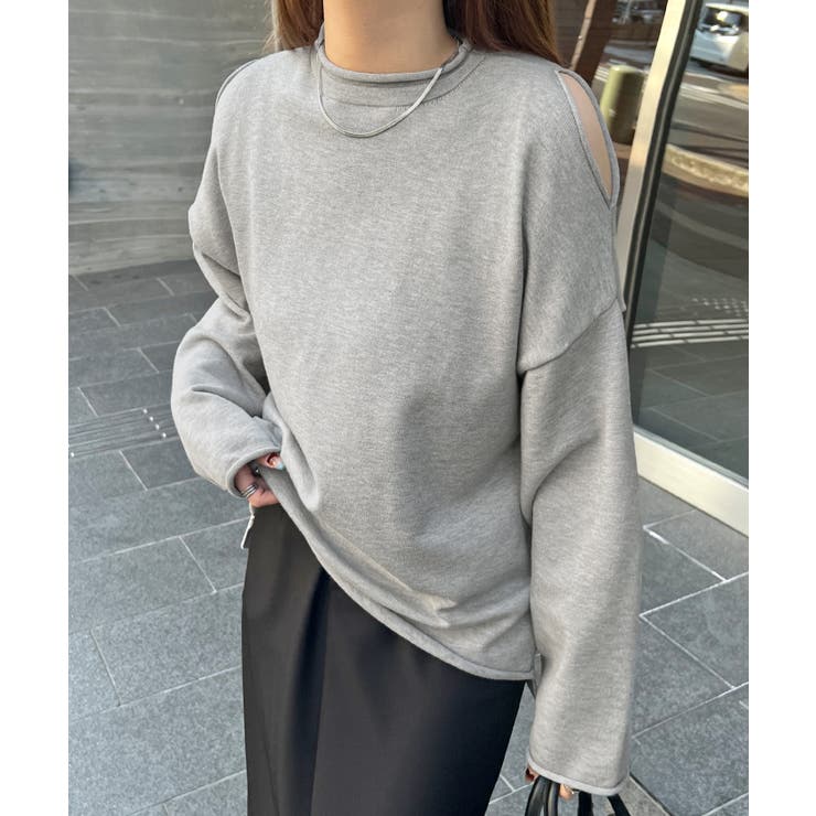 ライトグレー | 肩開きデザインが目を惹く！ショルダーオープンニットカットソー | futier land