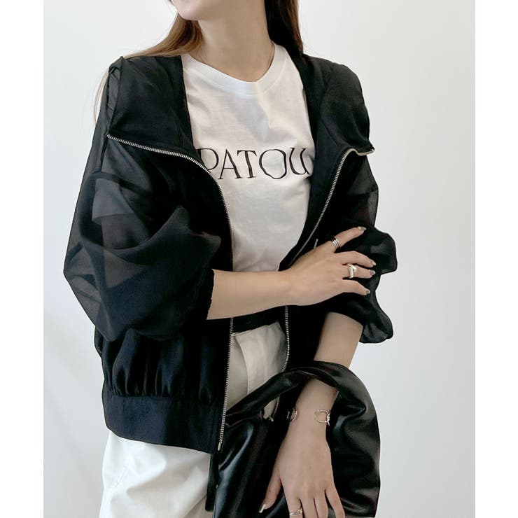 ブラック | 旬な透け感を演出。フード付きシアーボリュームマウンテンパーカー | futier land