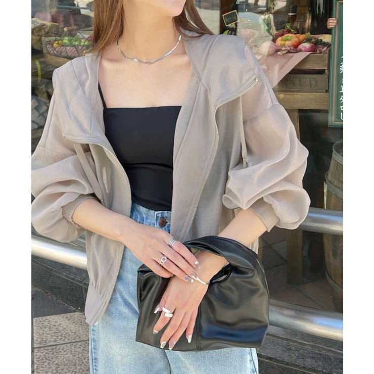 グレージュ | 旬な透け感を演出。フード付きシアーボリュームマウンテンパーカー | futier land