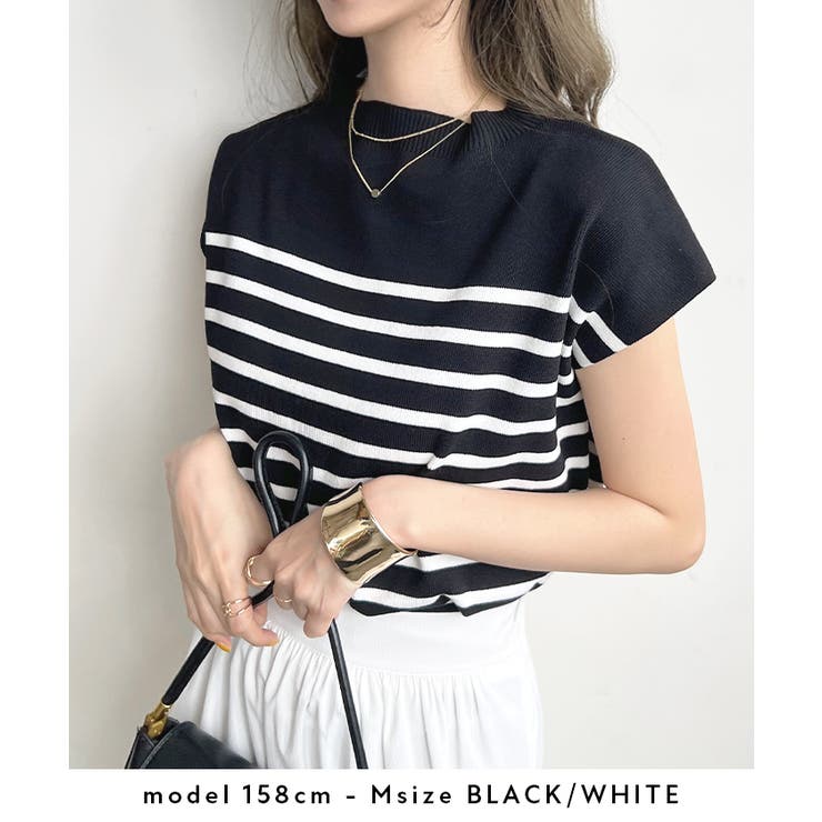 もっちり柔らかい。プチハイネックフレンチスリーブサマーニットトップス | futier land | 詳細画像14 