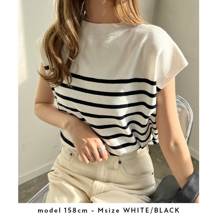 もっちり柔らかい。プチハイネックフレンチスリーブサマーニットトップス | futier land | 詳細画像15 