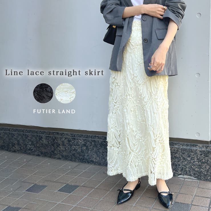 立体感ある魅力。ラインレースストレートスカート | futier land | 詳細画像1 