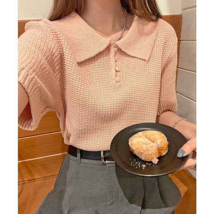 ABYSアビス》ほんのり甘さをプラス。半袖ポロニット[品番