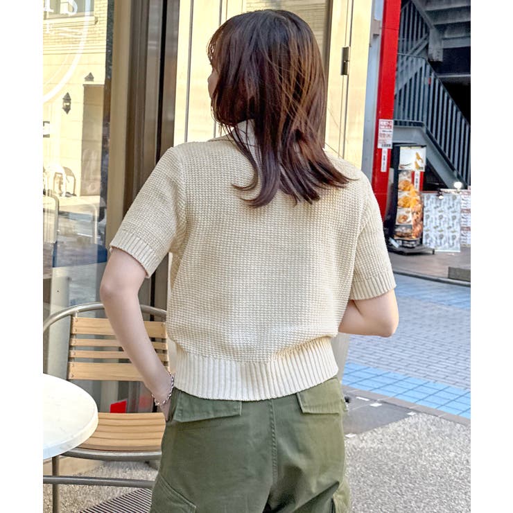 ABYSアビス》ほんのり甘さをプラス。半袖ポロニット[品番