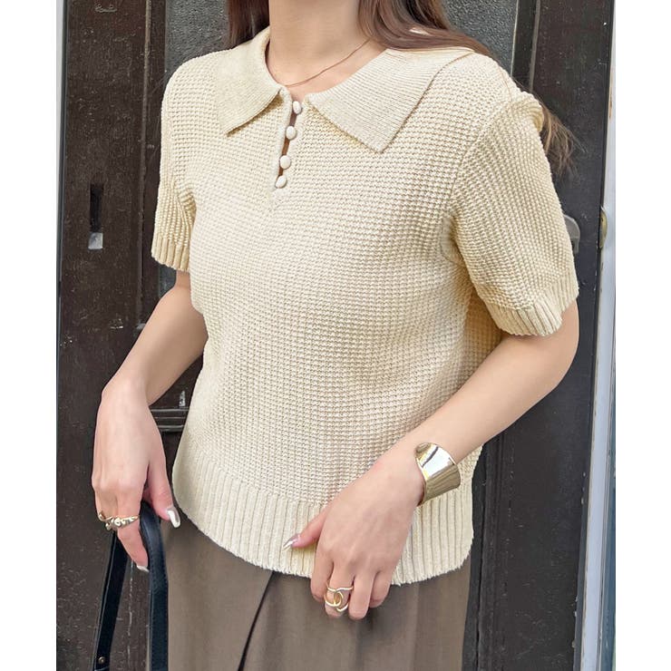 ABYSアビス》ほんのり甘さをプラス。半袖ポロニット[品番