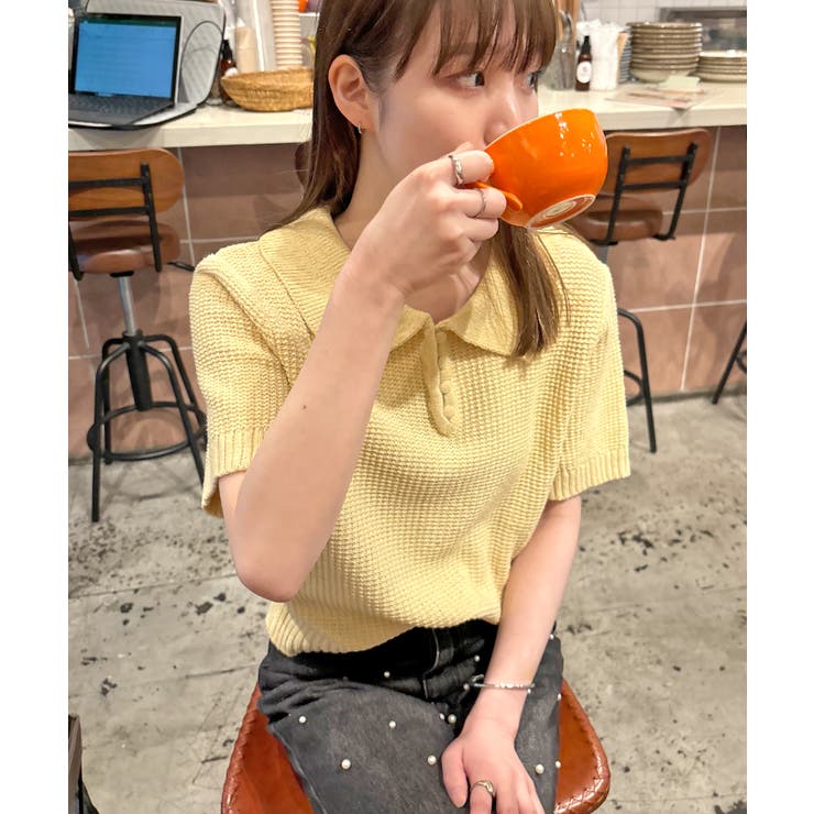 ABYSアビス》ほんのり甘さをプラス。半袖ポロニット[品番