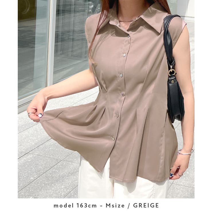 涼しげシーズンムード満点◎ウエストタックシフォンノースリーブシャツ | futier land | 詳細画像6 