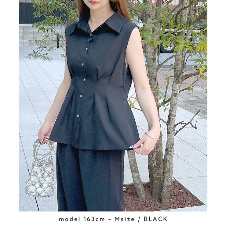 涼しげシーズンムード満点◎ウエストタックシフォンノースリーブシャツ | futier land | 詳細画像8 