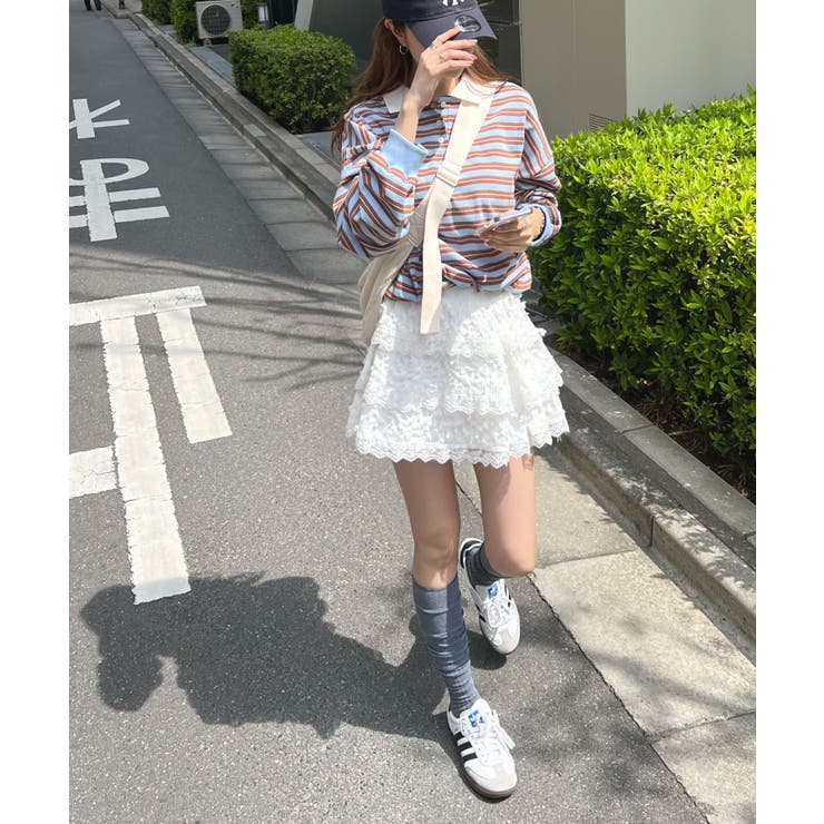 甘さたっぷり！レースティアードフリルミニスカートパンツ[品番