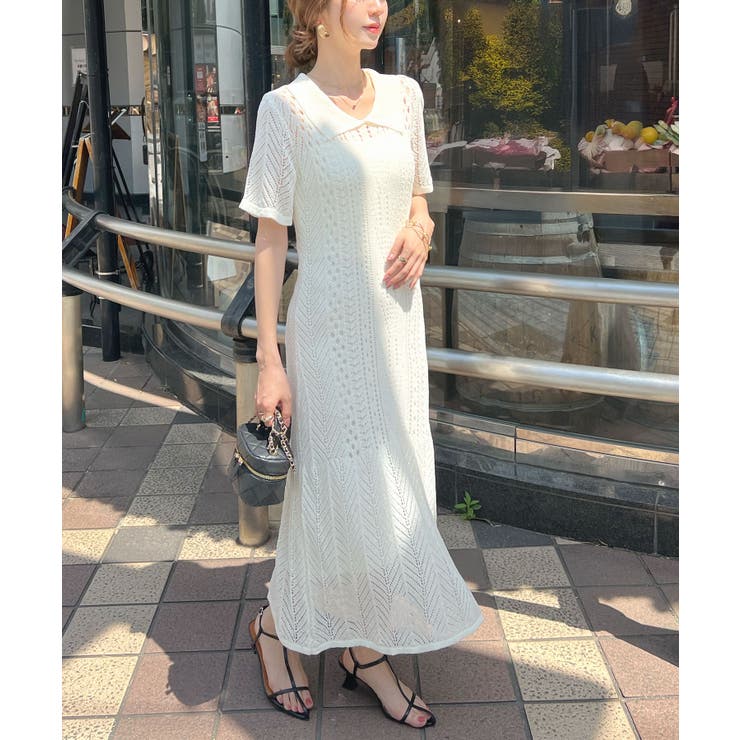 ホワイト | 上品シルエット×涼しげデザイン。インナーキャミ付きマーメイドポロワンピース | futier land