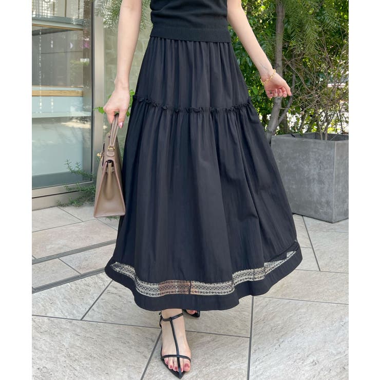 女性らしさを引き立てる主役級。ティアードレースラインコットンブレンドスカート | futier land | 詳細画像14 