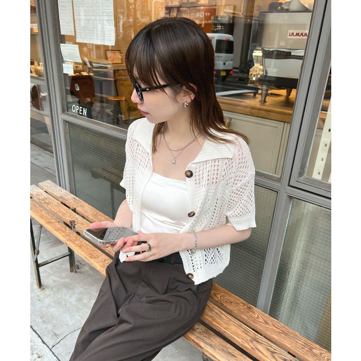 《ABYSアビス》ひんやり冷感！サラっと羽織れるメッシュショート丈サマーニットカ… | futier land | 詳細画像15 