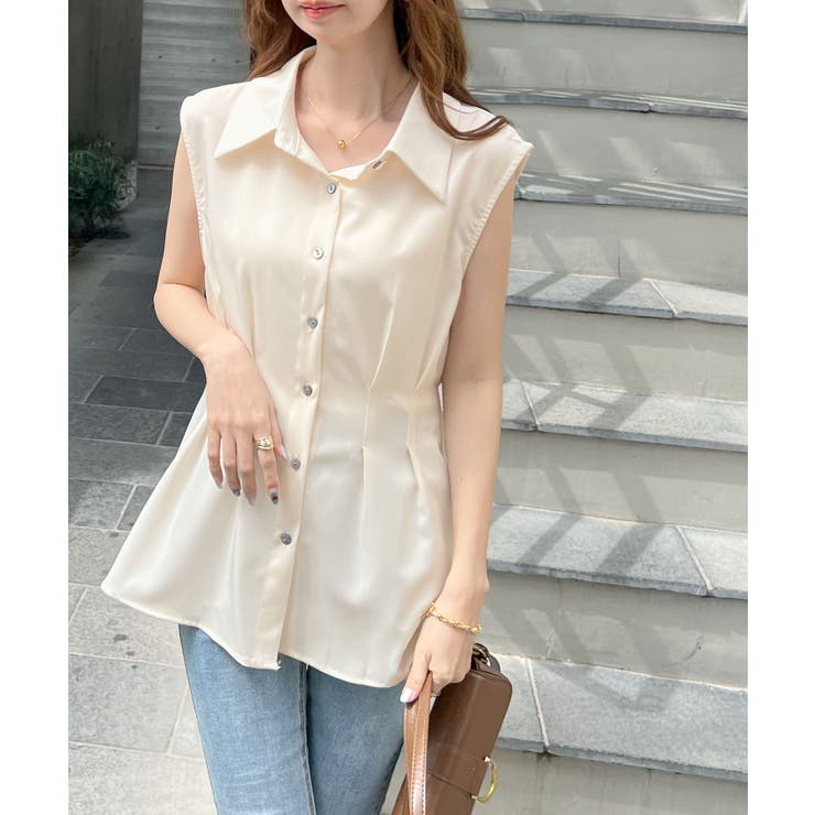 アイボリー | 涼しげシーズンムード満点◎ウエストタックシフォンノースリーブシャツ | futier land