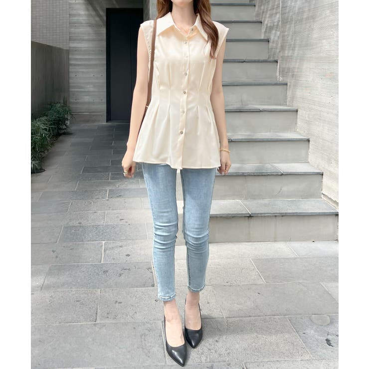 涼しげシーズンムード満点◎ウエストタックシフォンノースリーブシャツ | futier land | 詳細画像25 