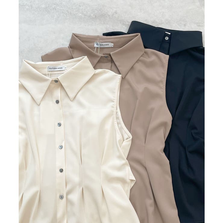 涼しげシーズンムード満点◎ウエストタックシフォンノースリーブシャツ | futier land | 詳細画像35 