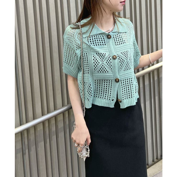 《ABYSアビス》ひんやり冷感！サラっと羽織れるメッシュショート丈サマーニットカ… | futier land | 詳細画像35 