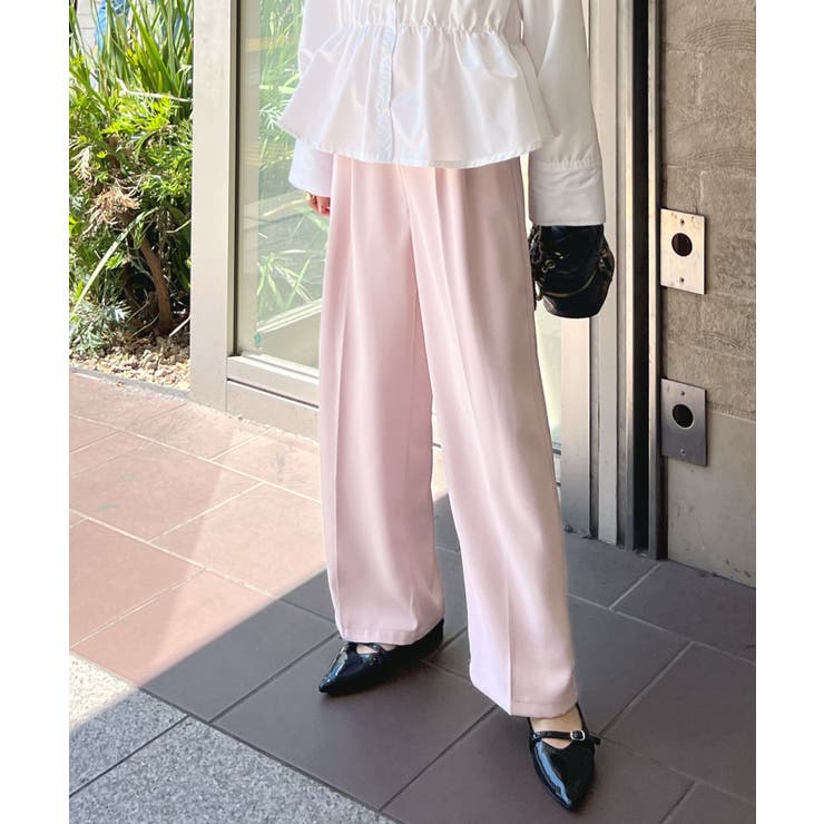 ライトピンク | 綺麗ライン大人しなやかの落ち感。ハイウエストツータックスラックス | futier land