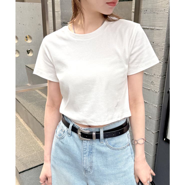 ホワイト | 《ABYSアビス》着心地抜群のショート丈T。ワンポイント刺繍クロップドTシャツ | futier land