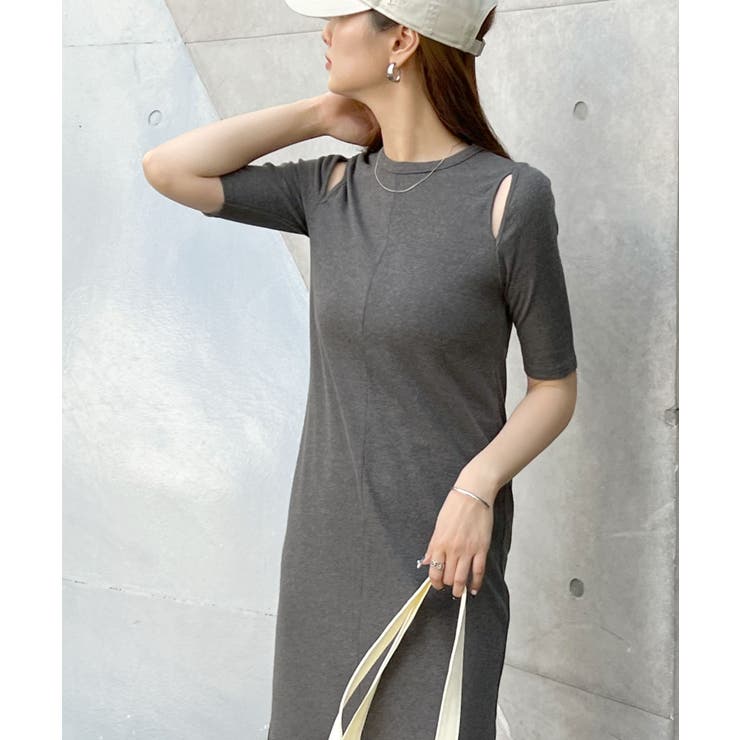 さりげなく肌見せを叶える。カットアウトリブカットソーワンピース | futier land | 詳細画像25 