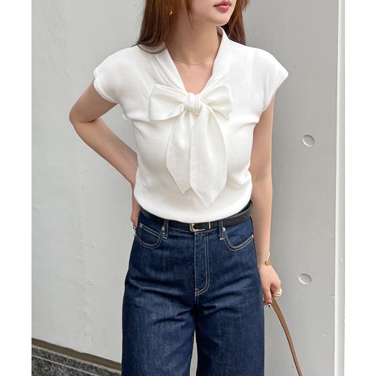 大きめのリボンが目を惹く。リボンタイノースリトップス | futier land | 詳細画像10 