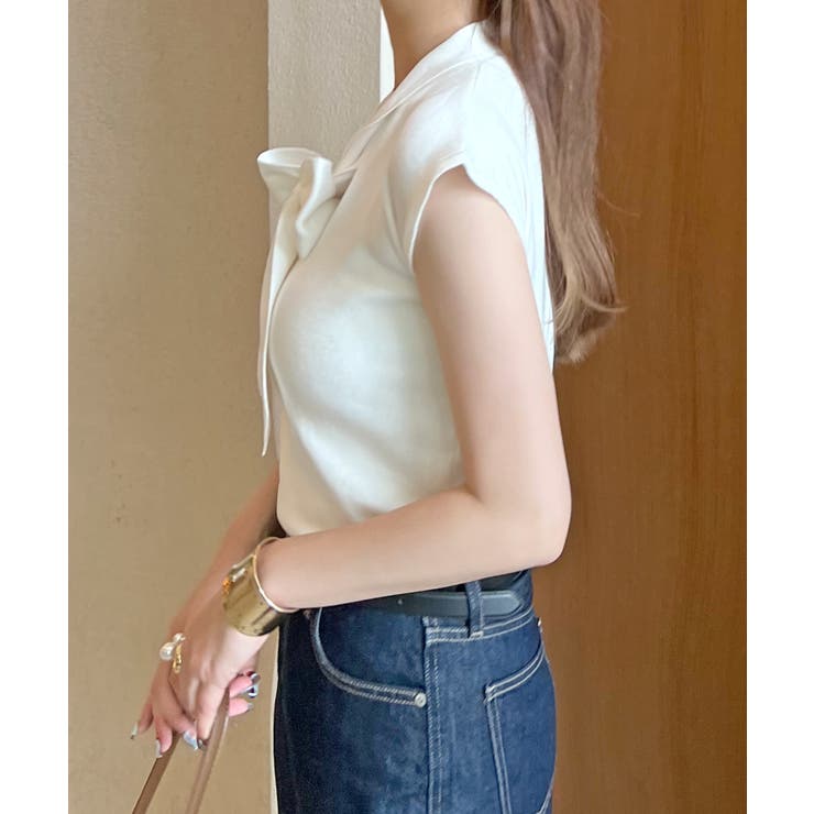 大きめのリボンが目を惹く。リボンタイノースリトップス | futier land | 詳細画像15 