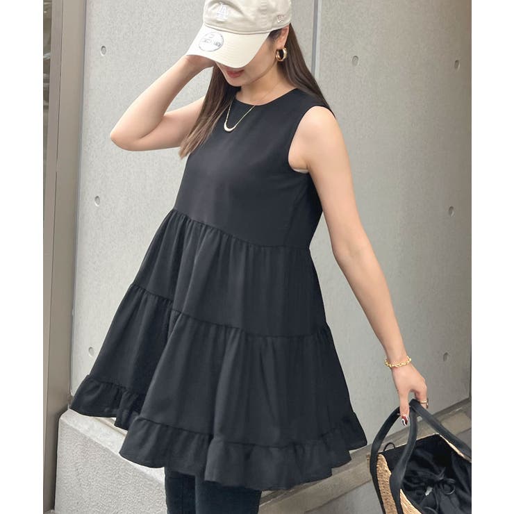 ブラック | ふわっと広がるフリル！ティアードフリルチュニックワンピース	 | futier land