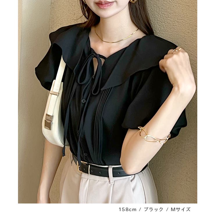 気になる二の腕を可愛くカバー。パワショル配色リボンブラウス | futier land | 詳細画像8 