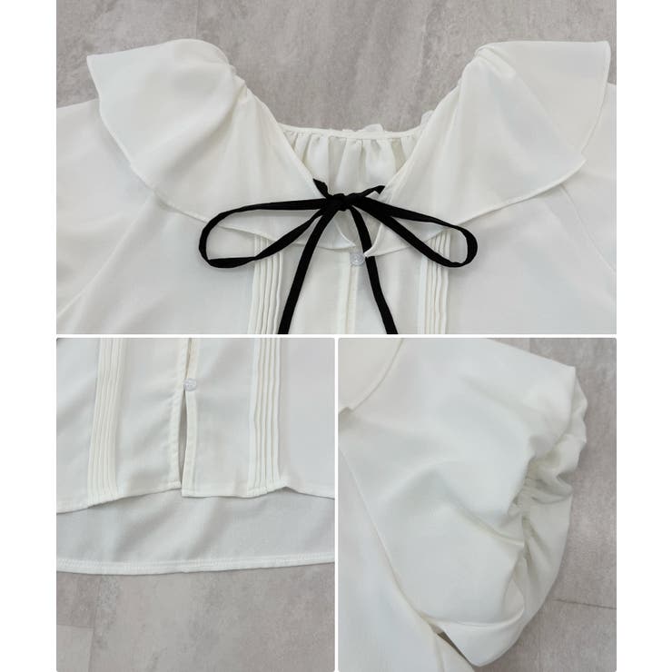 気になる二の腕を可愛くカバー。パワショル配色リボンブラウス | futier land | 詳細画像9 