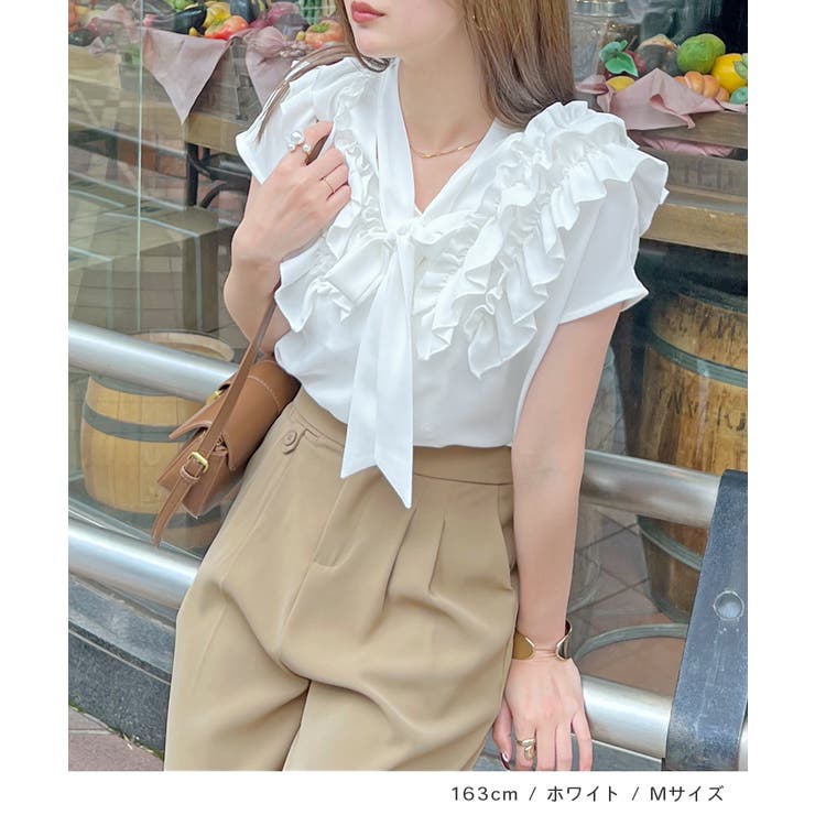 さらっと決まる相性◎フレンチスリーブショルダーフリルリボンブラウス | futier land | 詳細画像6 