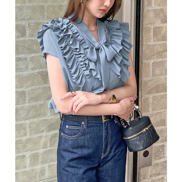 さらっと決まる相性◎フレンチスリーブショルダーフリルリボンブラウス | futier land | 詳細画像20 