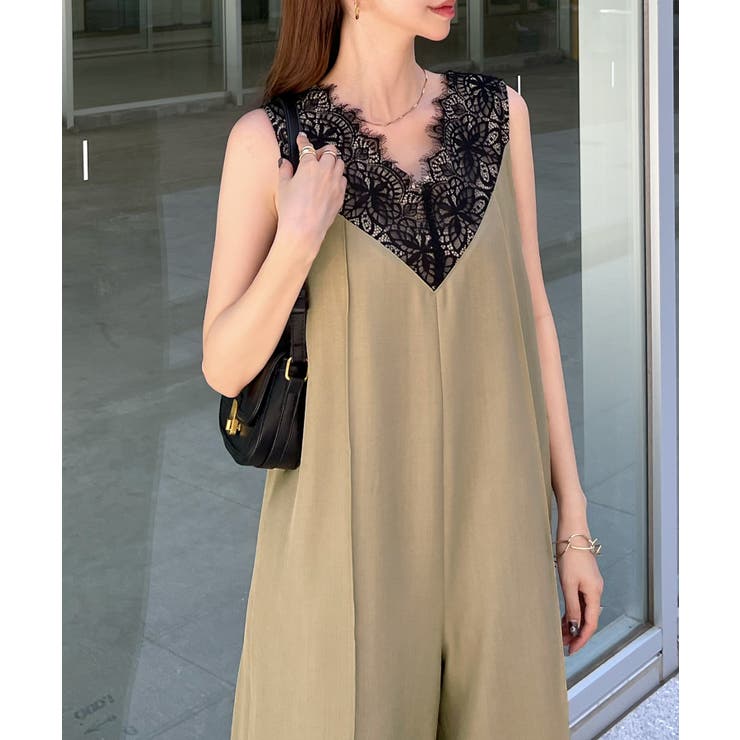 ベージュ | 【オケージョン対応】大人な高見え。レースドッキングオールインワン | futier land