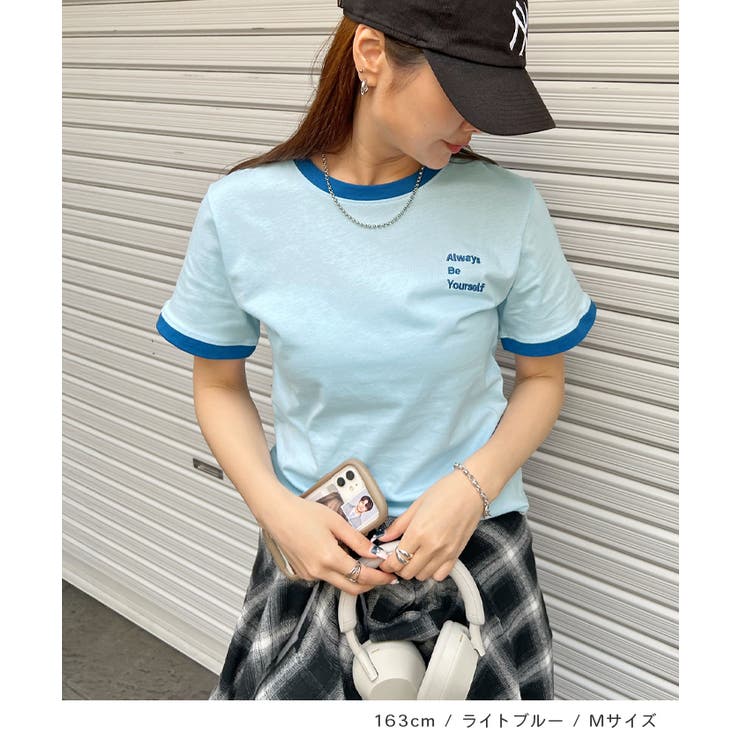 《ABYSアビス》配色が可愛い！コンパクトなワンポイント刺繍リンガーTシャツ | futier land | 詳細画像7 