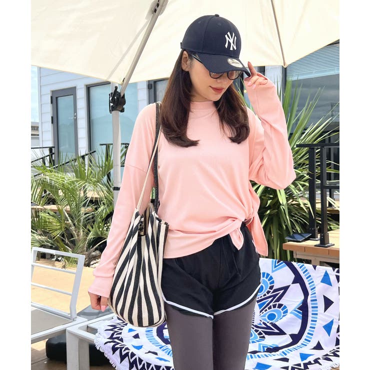 ピンク | 接触冷感素材でUVカット96％以上！サイドスリットトップス/ラッシュガード | futier land