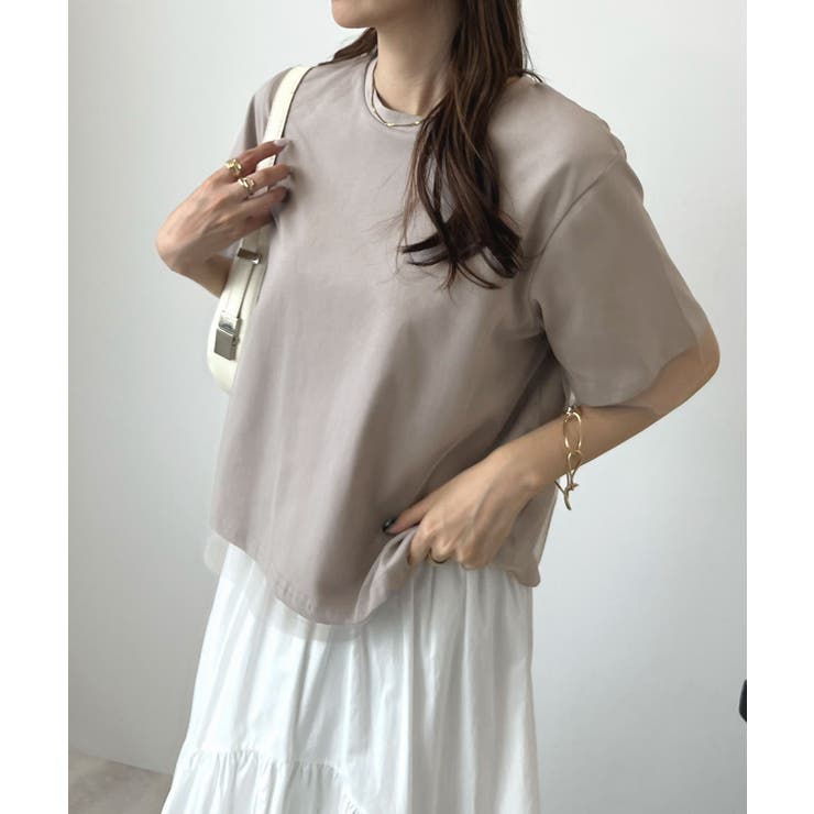 グレー | 甘さと上品さをプラス。レイヤードシアーチュール半袖Tシャツ | futier land