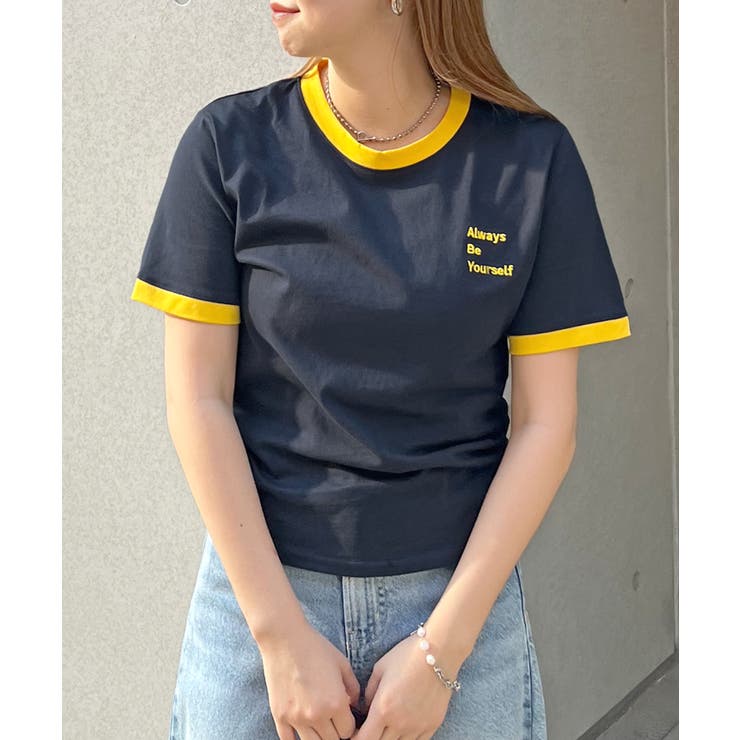 《ABYSアビス》配色が可愛い！コンパクトなワンポイント刺繍リンガーTシャツ | futier land | 詳細画像55 