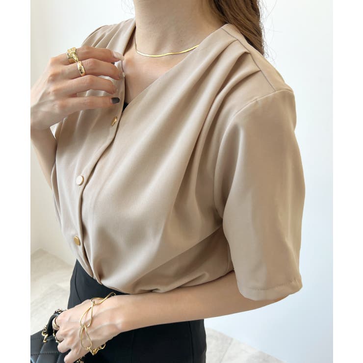 金ボタンで上品見える。ショルダータックVネック半袖ブラウス | futier land | 詳細画像17 