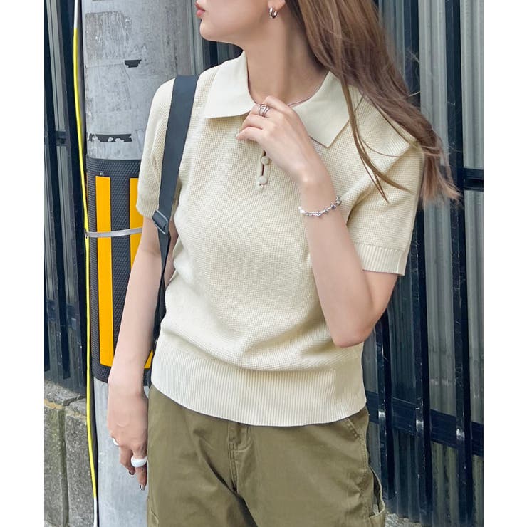 90s フランス サマー ニット ポロシャツ ベージュ ビンテージ レトロ 美品 90s フランス サマー ニット ポロシャツ ベージュ ビンテージ