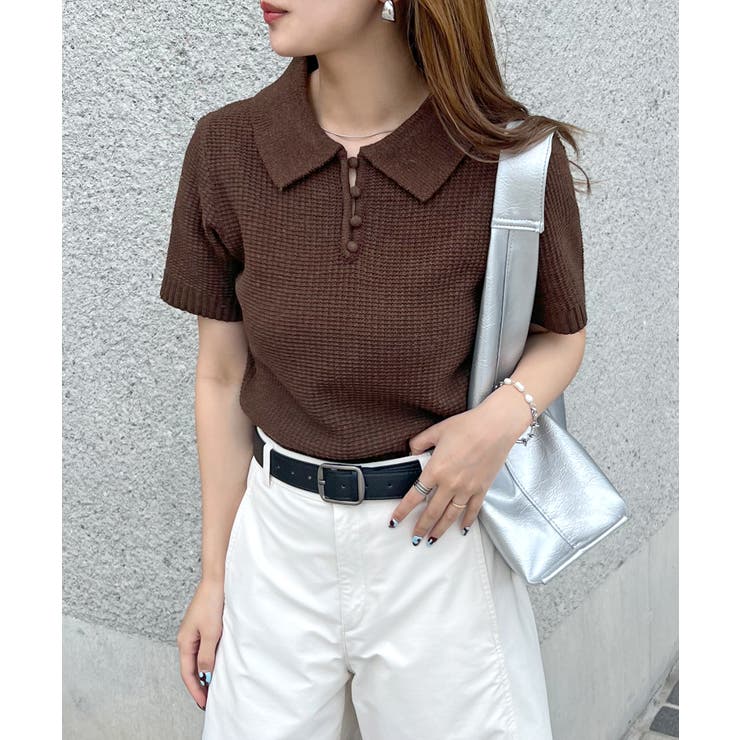 ブラウン | 《ABYSアビス》ほんのり甘さをプラス。半袖ポロニット | futier land