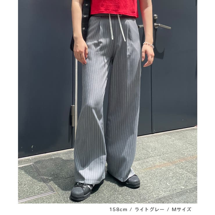 ABYSアビス》チラ見せお洒落！レイヤード風ストライプパンツ