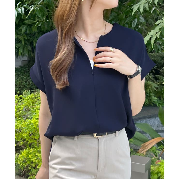 ネイビー | とろっとろした触感。とろみブラウス / 前後2way | futier land