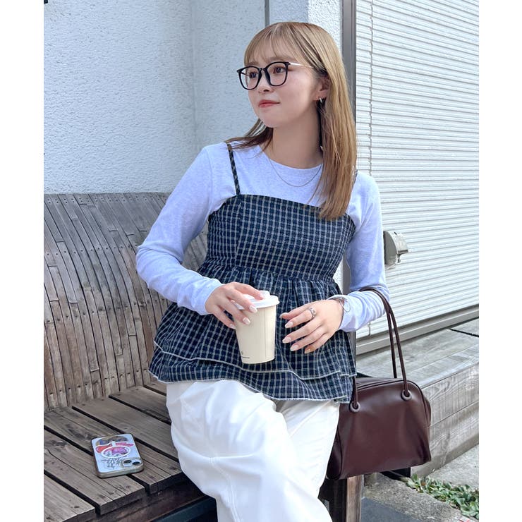 2段フリル×チェックで大人可愛い主役トップス。チェックキャミビスチェ | futier land | 詳細画像22 