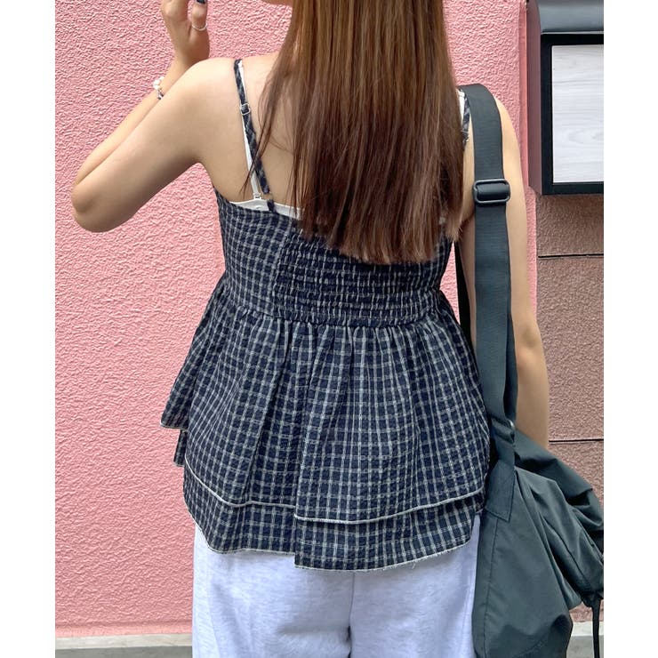 2段フリル×チェックで大人可愛い主役トップス。チェックキャミビスチェ | futier land | 詳細画像18 