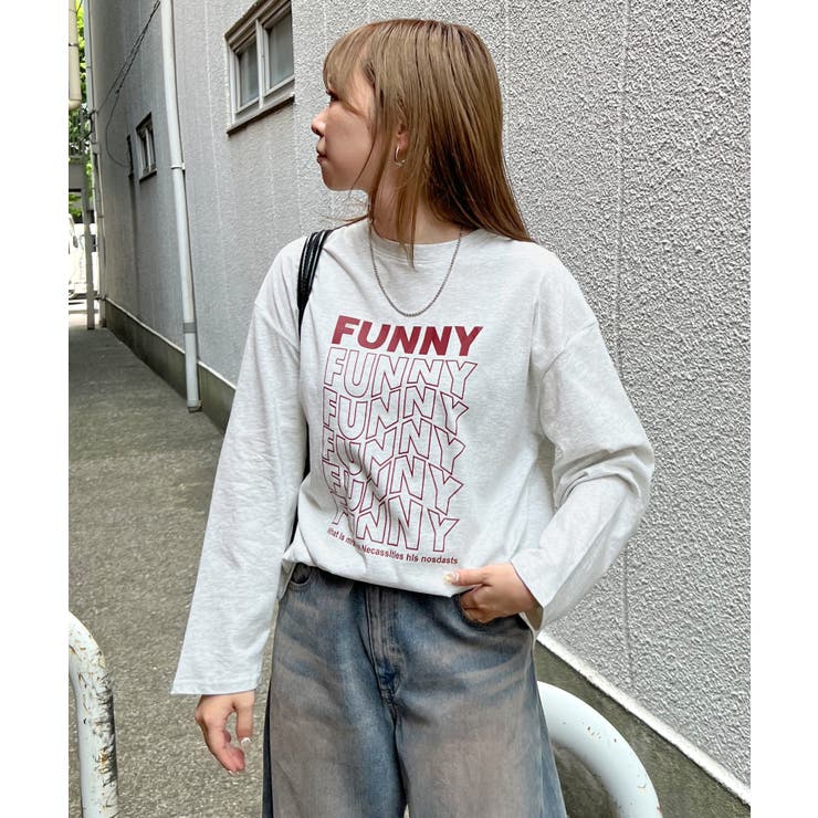 杢グレー | 《ABYS》1枚で映える存在感ロングT。 FUNNYロゴプリント長袖Tシャツ | futier land