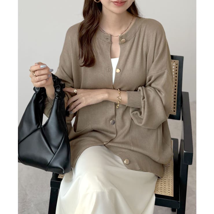 定価8万✨フォクシー ボヤージュ リネンニットカーディガン ロング ベージュ F 定価約8万【FOXEY】ロングカーディガン